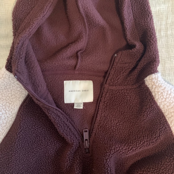 American Eagle Fuzzy Fleece Quarter Zip Hoodie | Pink and Magenta | Size XS - Picture 3 of 4